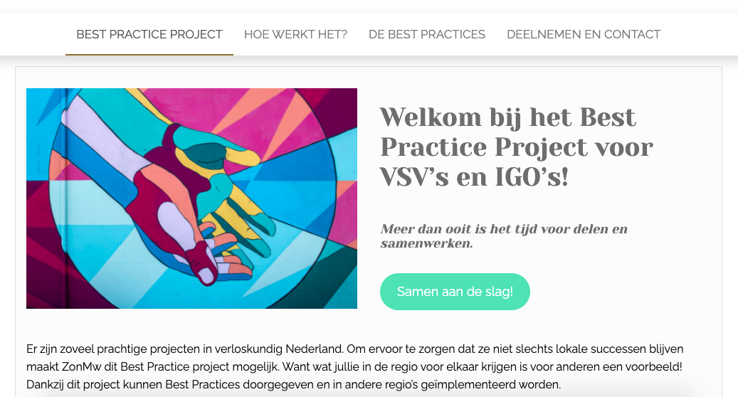 Website voor het Best Practice Project gemaakt door Virtual Assistant Vera Wong